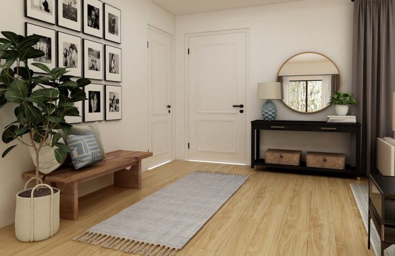 Entry and hallway with skirtings dusted and the floor vacuumed and mopped
